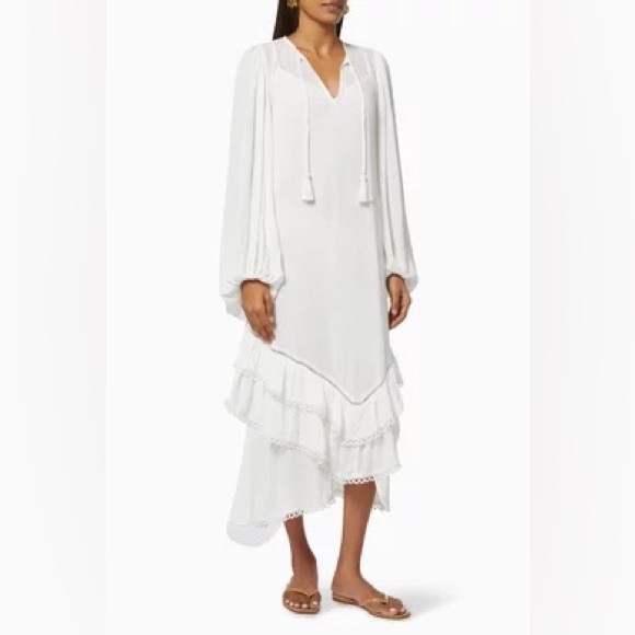 NEVER FULLY DRESSED White Harmony Long Sleeve Tiered Ruffle Maxi Dress NWT - Picture 7 of 16